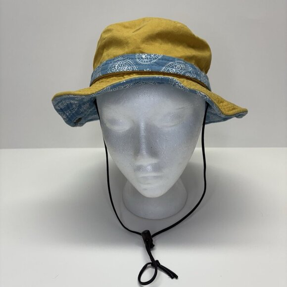 Polcadot Summer Bucket Hat Cap Yellow Blue Summer Garden Hiking Unisex Beach - Picture 1 of 10